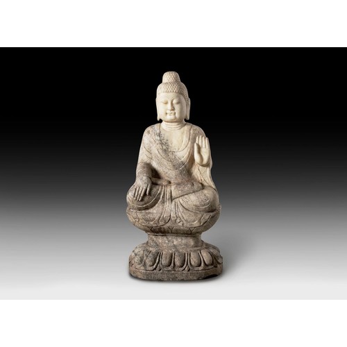 1081 - A CHINESE MARBLE FIGURE OF THE BUDDHA, PEOPLE'S REPUBLIC OF CHINA, 1949 -