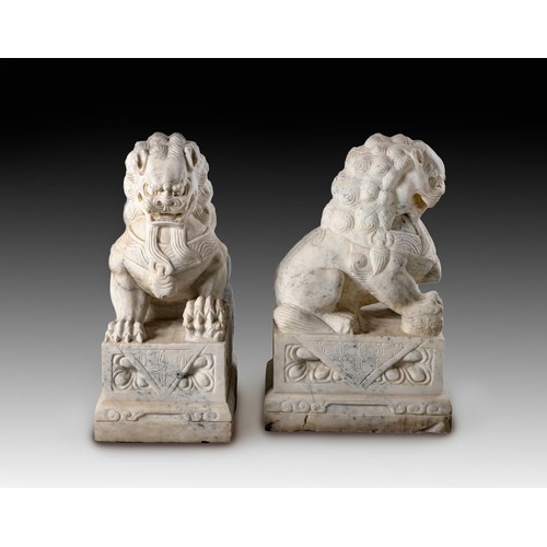 1082 - A PAIR OF CHINESE WHITE MARBLE FU-DOGS, PEOPLE'S REPUBLIC OF CHINA, 1949 -