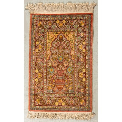 1 - A SILK AND METAL HEREKE PRAYER RUG, TURKEY, MODERN