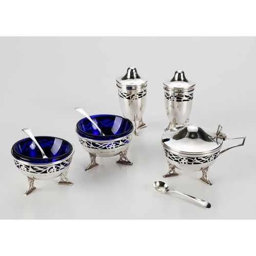 900 - A GEORGE V SILVER CONDIMENT SET, LEVI AND SALAMAN, BIRMINGHAM, 1911