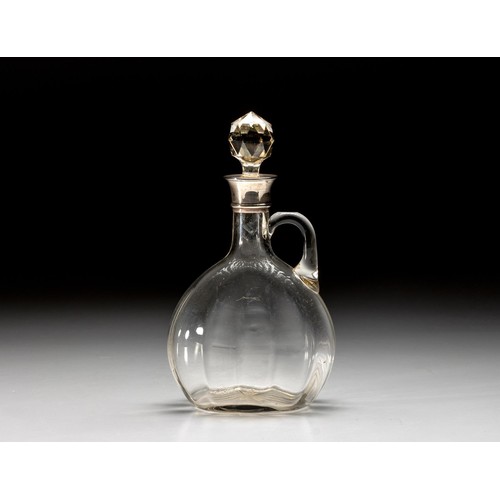 1042 - AN ENGLISH SILVER-COLLARED CLEAR-GLASS DECANTER, CIRCA 1901