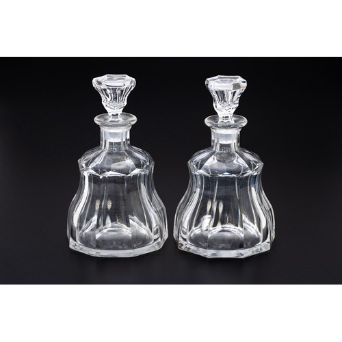 1044 - A PAIR OF SHAPED OCTAGON GLASS DECANTERS