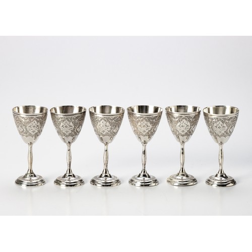 950 - A SET OF SIX PERSIAN SILVER GOBLETS