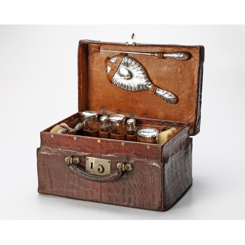 942 - A CROCODILE SKIN VANITY BOX