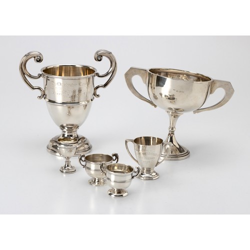 938 - SIX SILVER TROPHY CUPS, VARIOUS MAKERS AND DATES