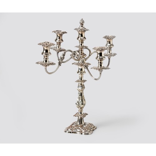 986 - AN ELECTROPLATE FIVE LIGHT CANDELABRUM