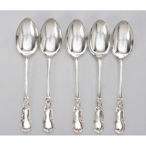 886 - FIVE EDWARD VII SILVER HANOVERIAN PATTERN TEASPOONS, WILLIAM GALLIMORE AND SONS, SHEFFIELD, 1905