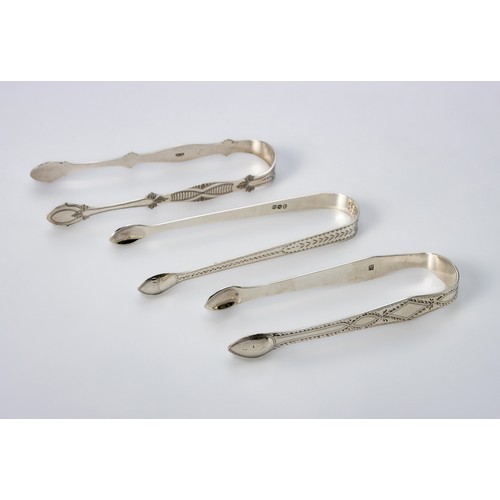 834 - THREE PAIRS OF SILVER SUGAR TONGS, PETER AND WILLIAM BATEMAN