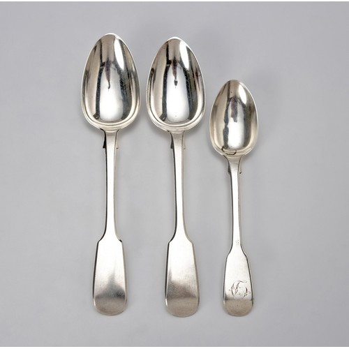 852 - A PAIR OF VICTORIAN SILVER FIDDLE PATTERN TABLESPOONS, WILLIAM EATON, LONDON, 1843