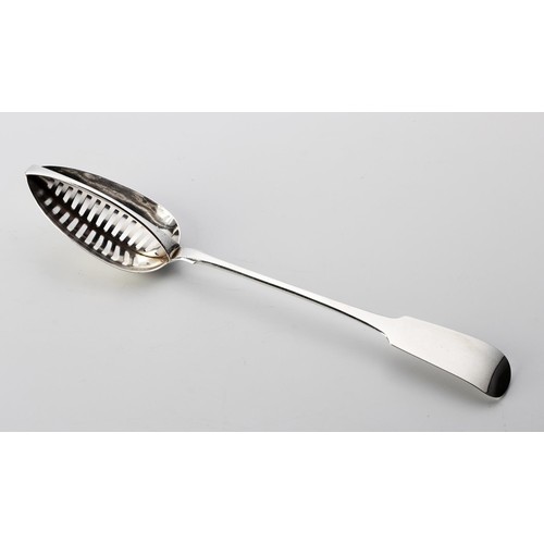 837 - A GEORGE III SILVER FIDDLE PATTERN GRAVY SPOON, JOHN POWER, DUBLIN, 1812