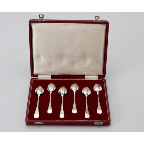 928 - A CASED SET OF SIX ELIZABETH II SILVER OLD ENGLISH PATTERN TEASPOONS, FRANCIS HOWARD LTD, SHEFFIELD,... 