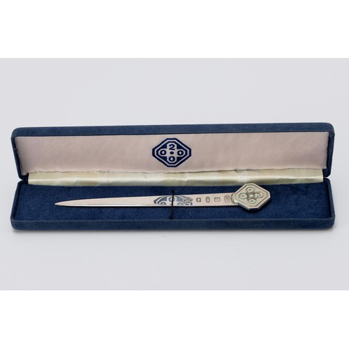 935 - AN ELIZABETH II CASED SILVER LETTER OPENER, HARRISON BROTHERS AND HOWSON LTD, BIRMINGHAM, 2000