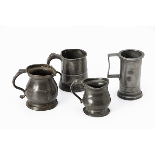 130 - FOUR PEWTER TANKARDS