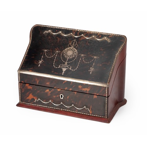 114 - AN EDWARDIAN TORTOISESHELL AND SILVER MOUNTED STATIONERY BOX, RETAILED BY RG VICKERY, LONDON, C1920