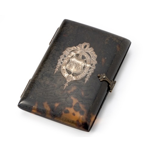 107 - A TORTOISESHELL AND SILVER INLAID NOTE CASE