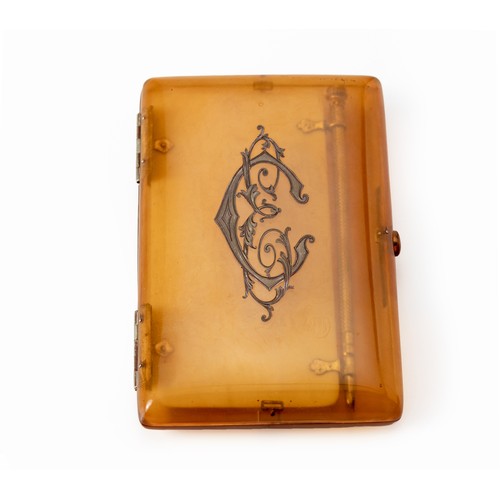 108 - A BLONDE TORTOISESHELL AND SILVER INLAID NOTE CASE