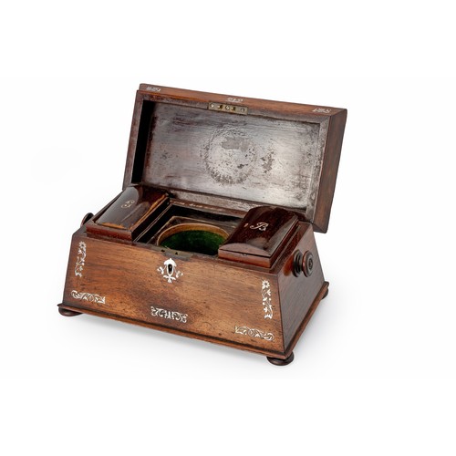 63 - A REGENCY AND MOTHER-OF-PEARL INLAID TEA CADDY