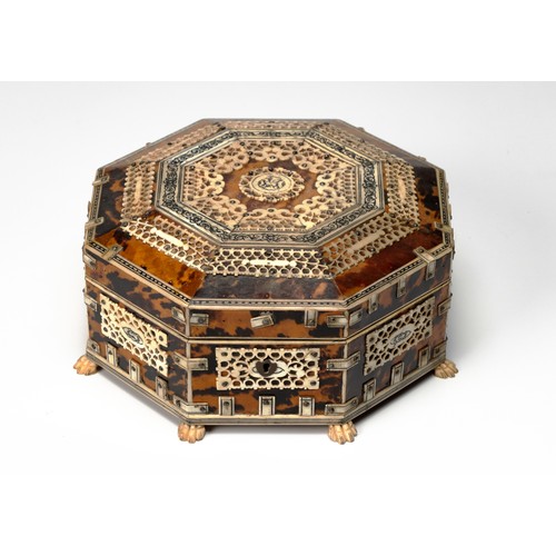 64 - AN ANGLO INDIAN TORTOISESHELL AND BONE JEWELLERY BOX