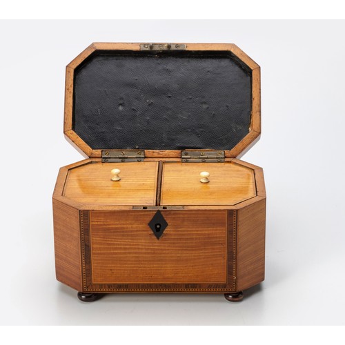 61 - A SATINWOOD AND INLAID TEA CADDY, 19TH CENTURY