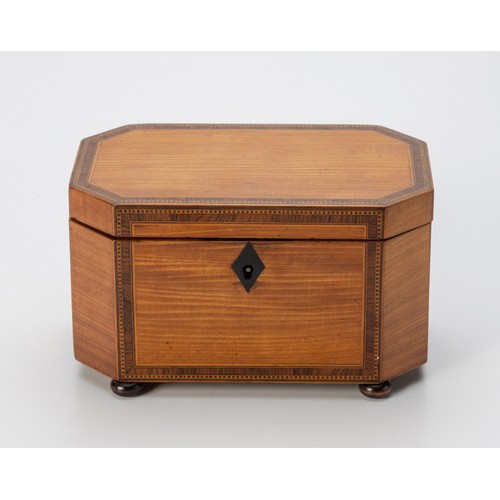 61 - A SATINWOOD AND INLAID TEA CADDY, 19TH CENTURY