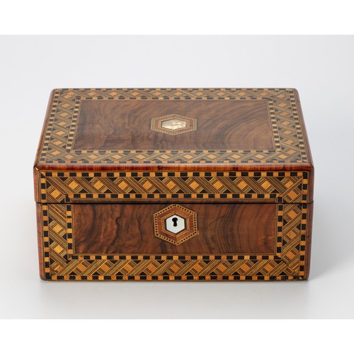 62 - A WALNUT AND INLAID JEWELLERY BOX, LATE 19TH CENTURY