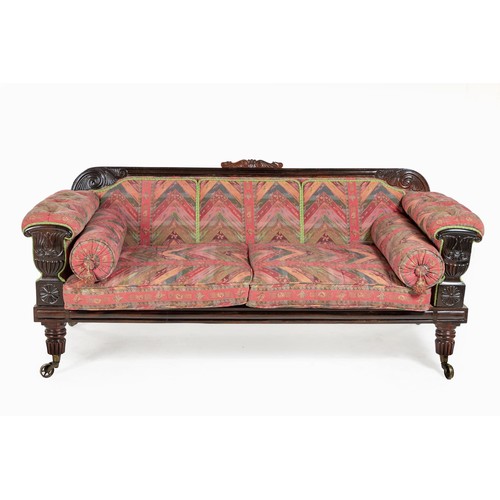 224 - A WILLIAM IV STYLE MAHOGANY AND UPHOLSTERED SETTEE