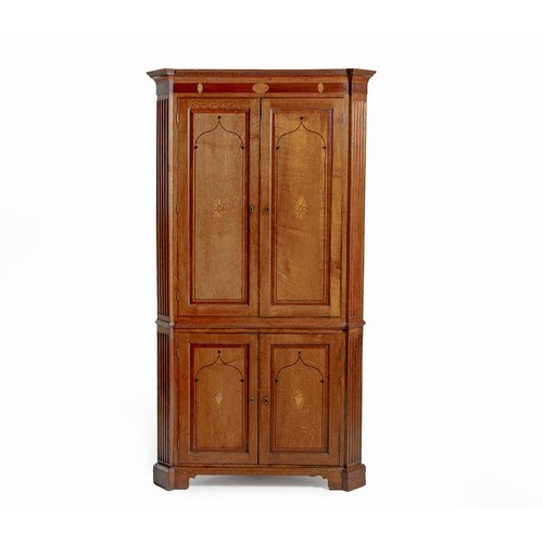 278 - AN OAK AND INLAID CORNER CUPBOARD, 19TH CENTURY