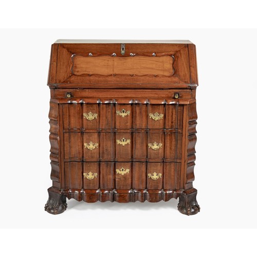 261 - A MAHOGANY LINENFOLD BUREAU, 19TH CENTURY