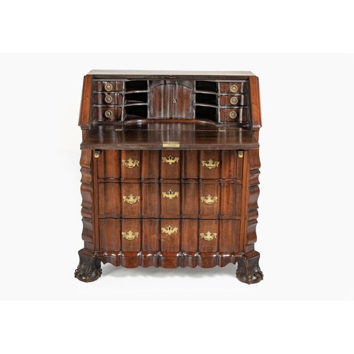 261 - A MAHOGANY LINENFOLD BUREAU, 19TH CENTURY