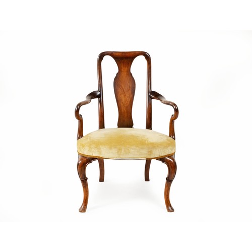 185 - A MAHOGANY QUEEN ANNE STYLE ARMCHAIR