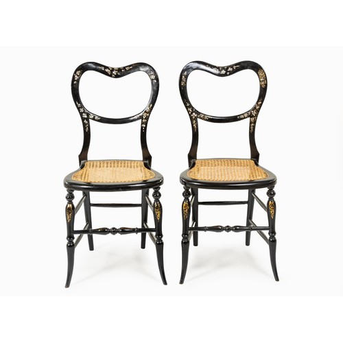 258 - A PAIR OF BLACK LACQUERED AND MOTHER-OF-PEARL INLAID PARLOUR CHAIRS