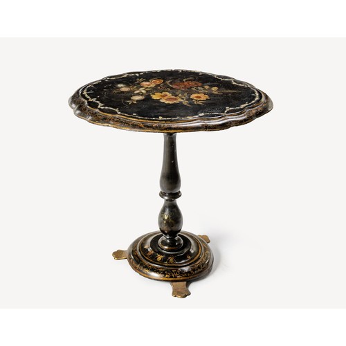 226 - A PAPIER MACHE TRIPOD SIDE TABLE, 19TH CENTURY