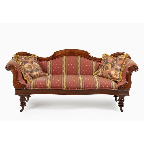 257 - A WALNUT AND UPHOLSTERED SETTEE, 19TH CENTURY