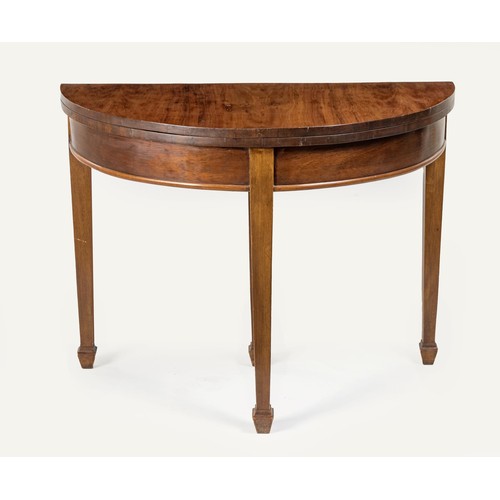 208 - A MAHOGANY DEMI-LUNE CARD TABLE, 19TH CENTURY