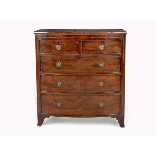 255 - A MAHOGANY AND INLAID CHEST-OF-DRAWERS, 19TH CENTURY