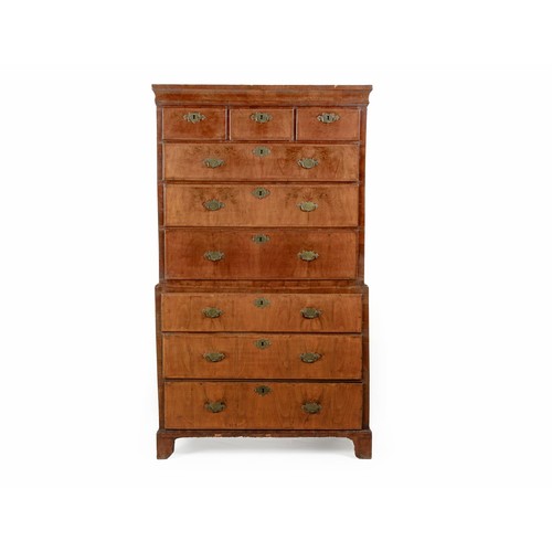 186 - A WALNUT CHEST-ON-CHEST, 18TH CENTURY