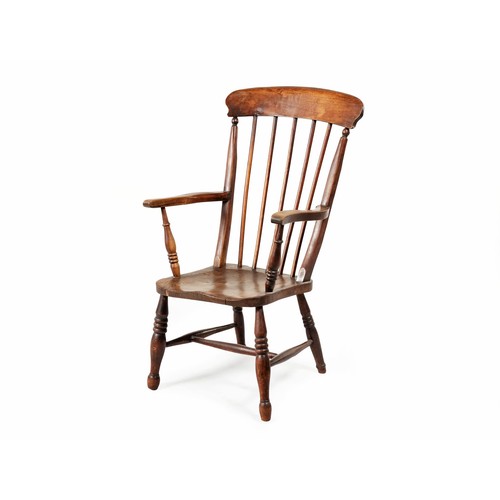 210 - A BEECH WINDSOR ARMCHAIR, 19TH CENTURY