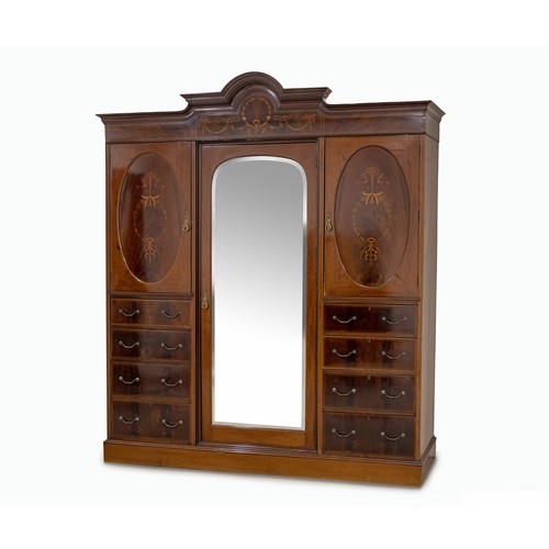 271 - AN EDWARDIAN MAHOGANY AND INLAID GENTLEMAN'S WARDROBE