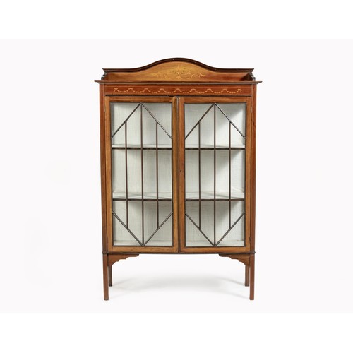 270 - AN EDWARDIAN WALNUT AND INLAID DISPLAY CABINET