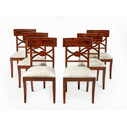 310 - A SET OF SIX MAHOGANY DINING CHAIRS, MODERN