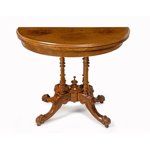 245 - A VICTORIAN WALNUT AND INLAID DEMI-LUNE CARD TABLE