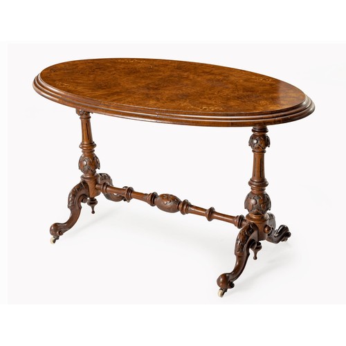 239 - AN VICTORIAN WALNUT AND INLAID STRETCHER TABLE