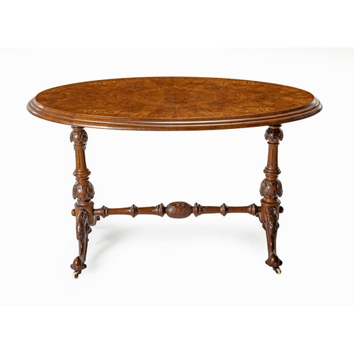 239 - AN VICTORIAN WALNUT AND INLAID STRETCHER TABLE