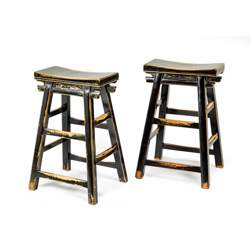 286 - A PAIR OF CHINESE BLACK LACQUER STOOLS, CONTEMPORARY