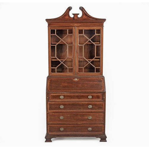 200 - A GEORGE III MAHOGANY AND INLAID BUREAU BOOKCASE