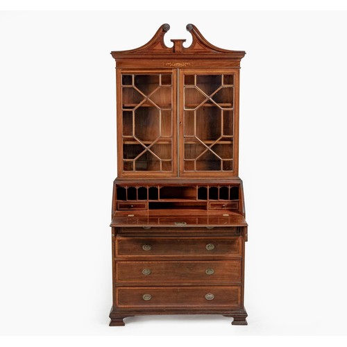 200 - A GEORGE III MAHOGANY AND INLAID BUREAU BOOKCASE