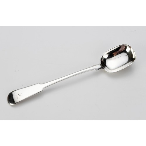 856 - A VICTORIAN SILVER FIDDLE PATTERN PRESERVE SPOON, JAMES EAKINE, GLASGOW, 1875