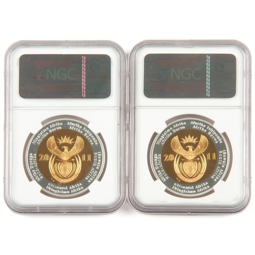 77 - A PAIR OF SOUTH AFRICAN R5 ULTRA CAMEO GRADED COINS