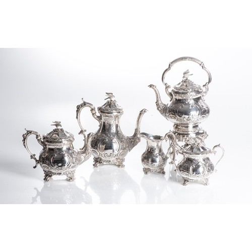 408 - AN ELECTROPLATE BRITANNIA METAL FIVE-PIECE TEA SERVICE, LATE 19TH CENTURY