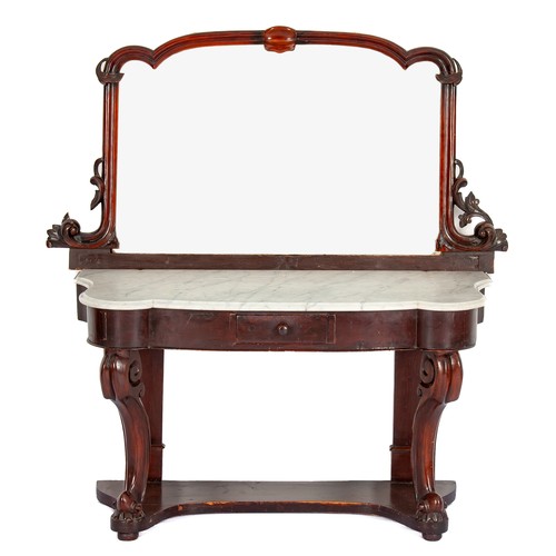 845 - A VICTORIAN MARBLE-TOPPED MAHOGANY WASHSTAND